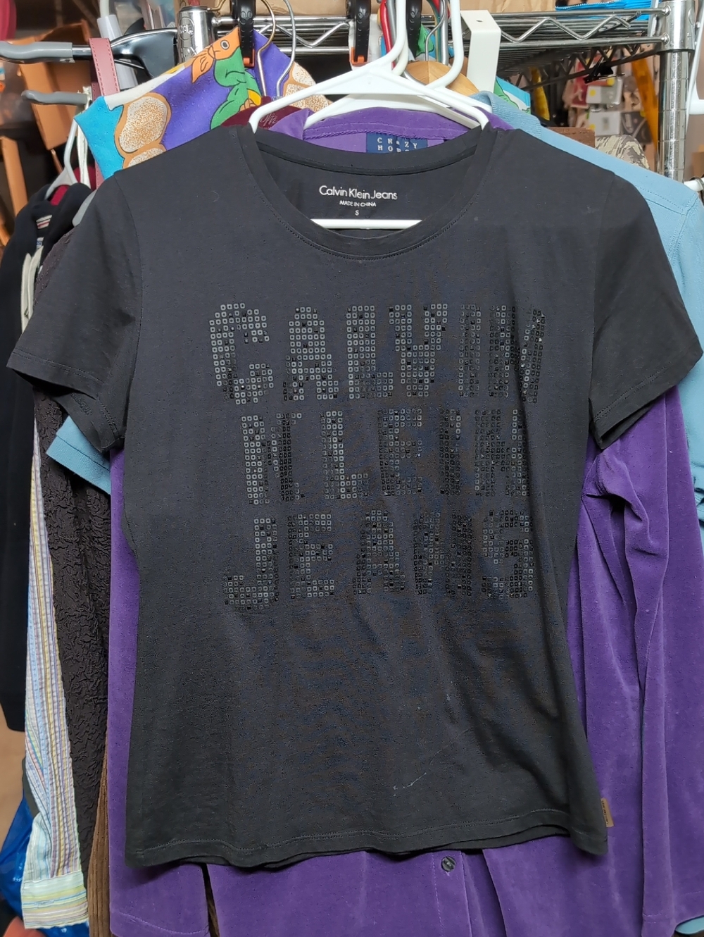 Calvin Klein Jeans Black Stud Logo Tee Sz S